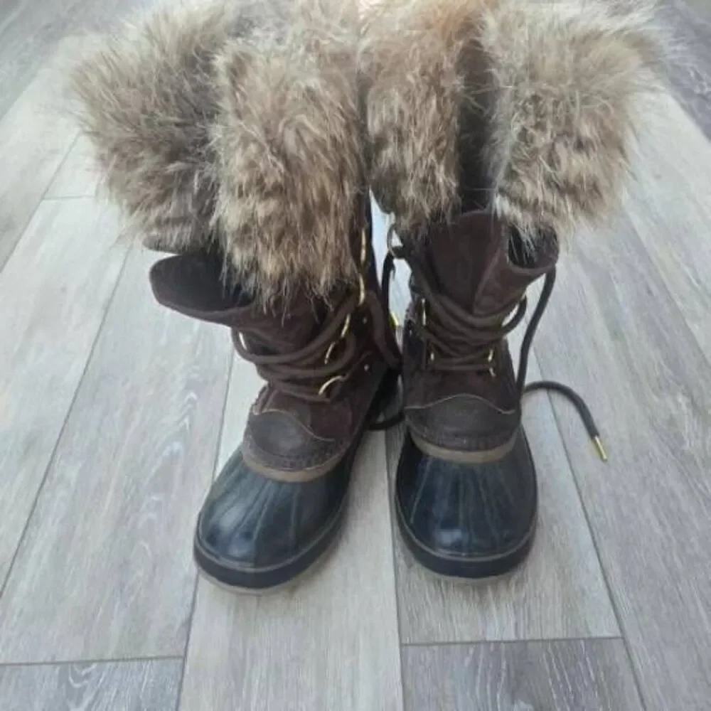 SOREL Joan Of Arc waterproof winter boots faux fur suede upper women's 7 brown w